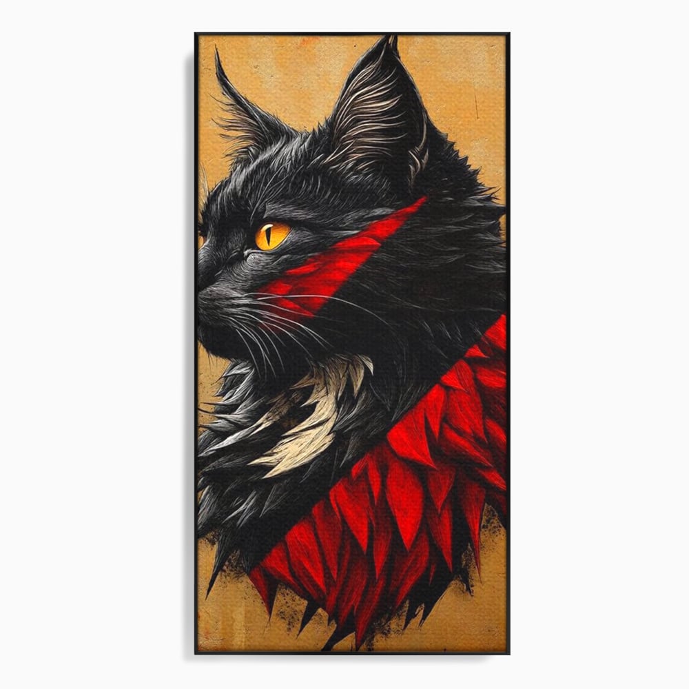Tablou canvas cu tablou canvas cu motan negru in profil, in rama de aluminiu negru